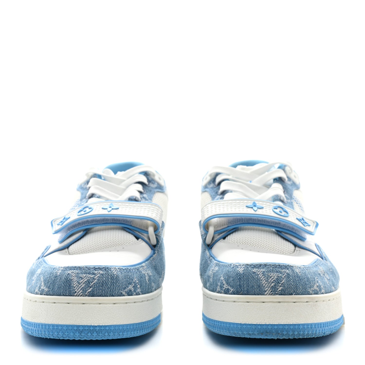 Louis Vuitton Calfskin Monogram Denim Mens LV Trainer Sneakers 9 Blue White 2 of 10