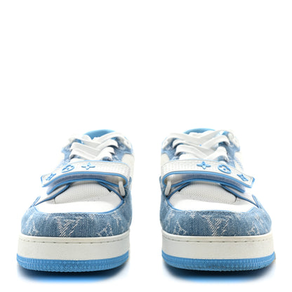 Louis Vuitton Calfskin Monogram Denim Mens LV Trainer Sneakers 9 Blue White 2 of 10
