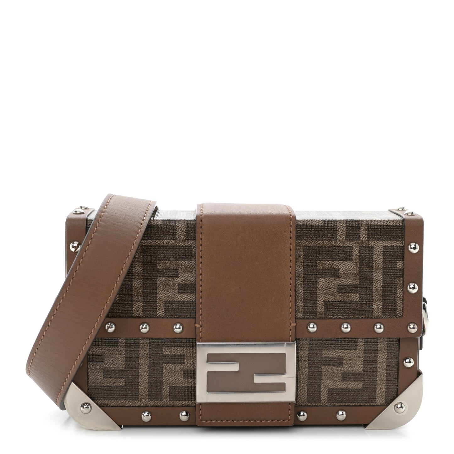 Shiny Glazed Fabric Vachetta FF 1974 Mini Baguette Trunk Mogano Panna Cuoio