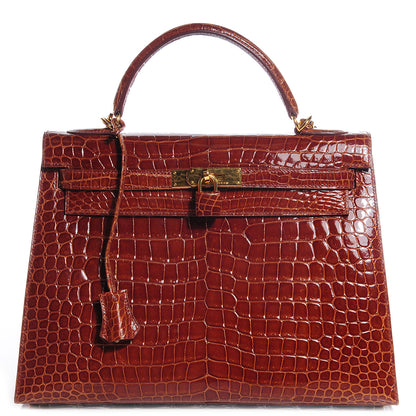 Hermes Shiny Porosus Crocodile Kelly Sellier 32 Miel 1 of 30