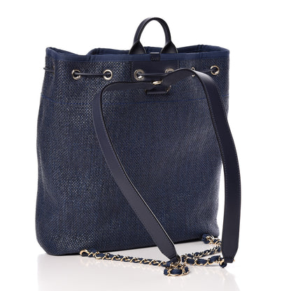 Chanel Woven Straw Medium Deauville Backpack Blue 3 of 14