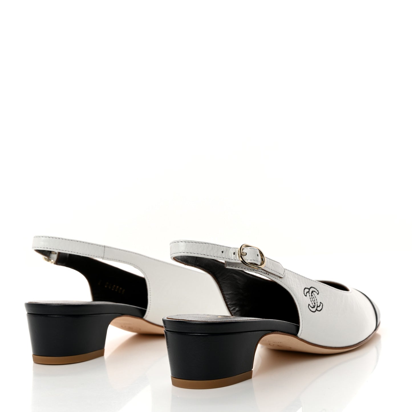 Calfskin Cap Toe CC Slingback Pumps 39 White Dark Navy