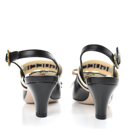 Gucci Malaga Kid Bow Ace Stripe Mid Heel Slingback Pumps 35.5 Black 6 of 10