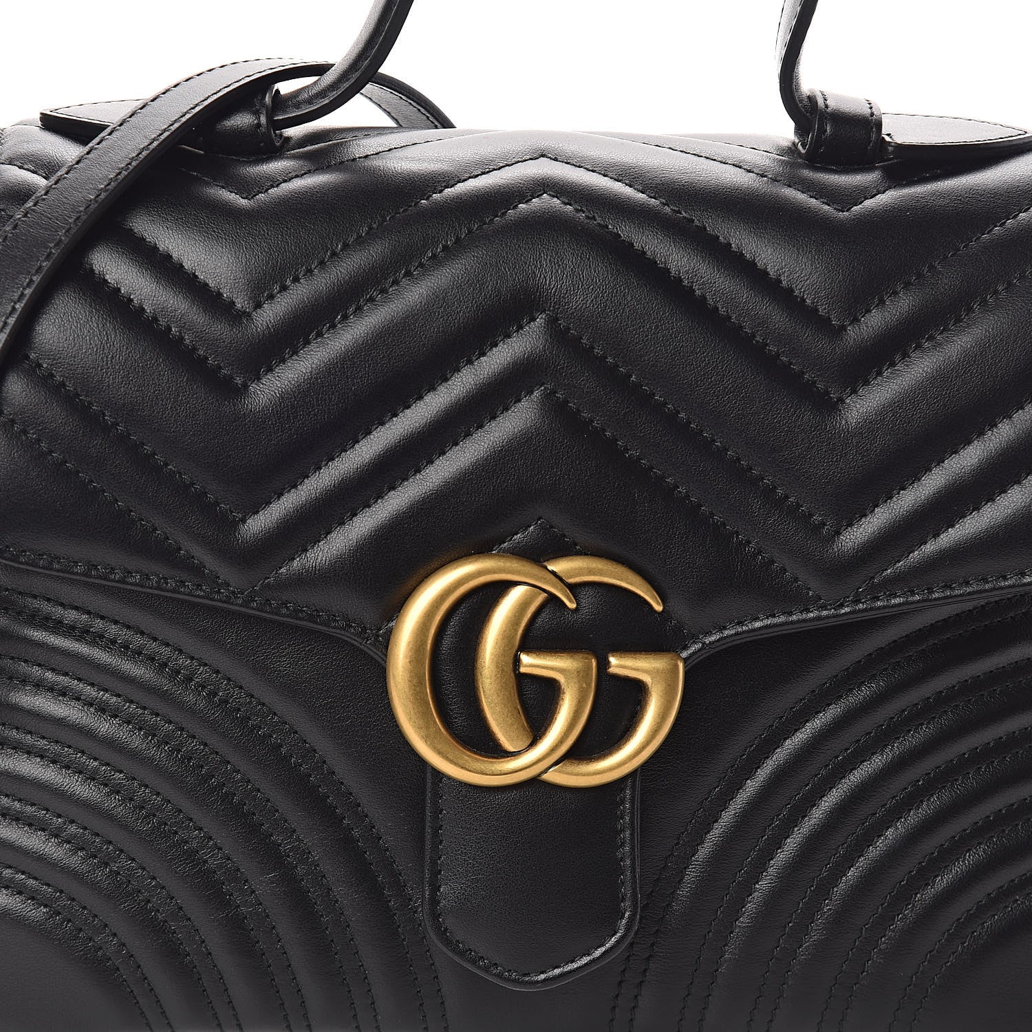 Gucci Calfskin Matelasse Small GG Marmont Top Handle Shoulder Bag Black 7 of 9