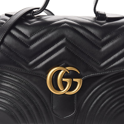 Gucci Calfskin Matelasse Small GG Marmont Top Handle Shoulder Bag Black 7 of 9