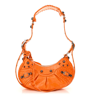 Balenciaga Extra Supple Calfskin Crocodile Embossed Le Cagole Shoulder Bag XS Pop Orange 1 of 11