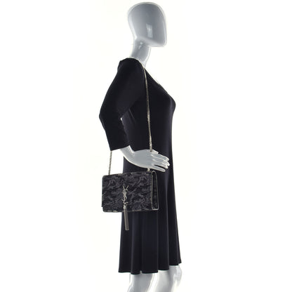 Saint Laurent Metallic Fabric Camouflage Medium Classic Monogram Kate Tassel Satchel Black 2 of 12