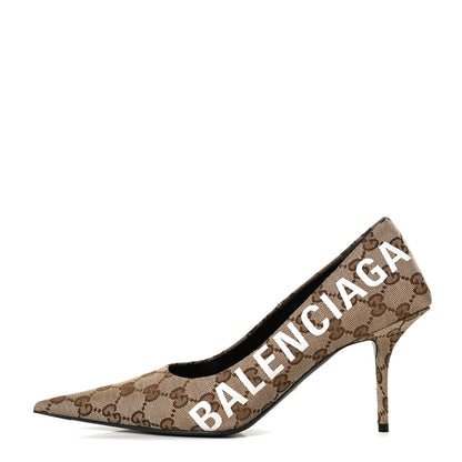 Balenciaga X GUCCI GG Monogram Square Knife 80mm Pumps 39.5 Beige Ebony 1 of 10