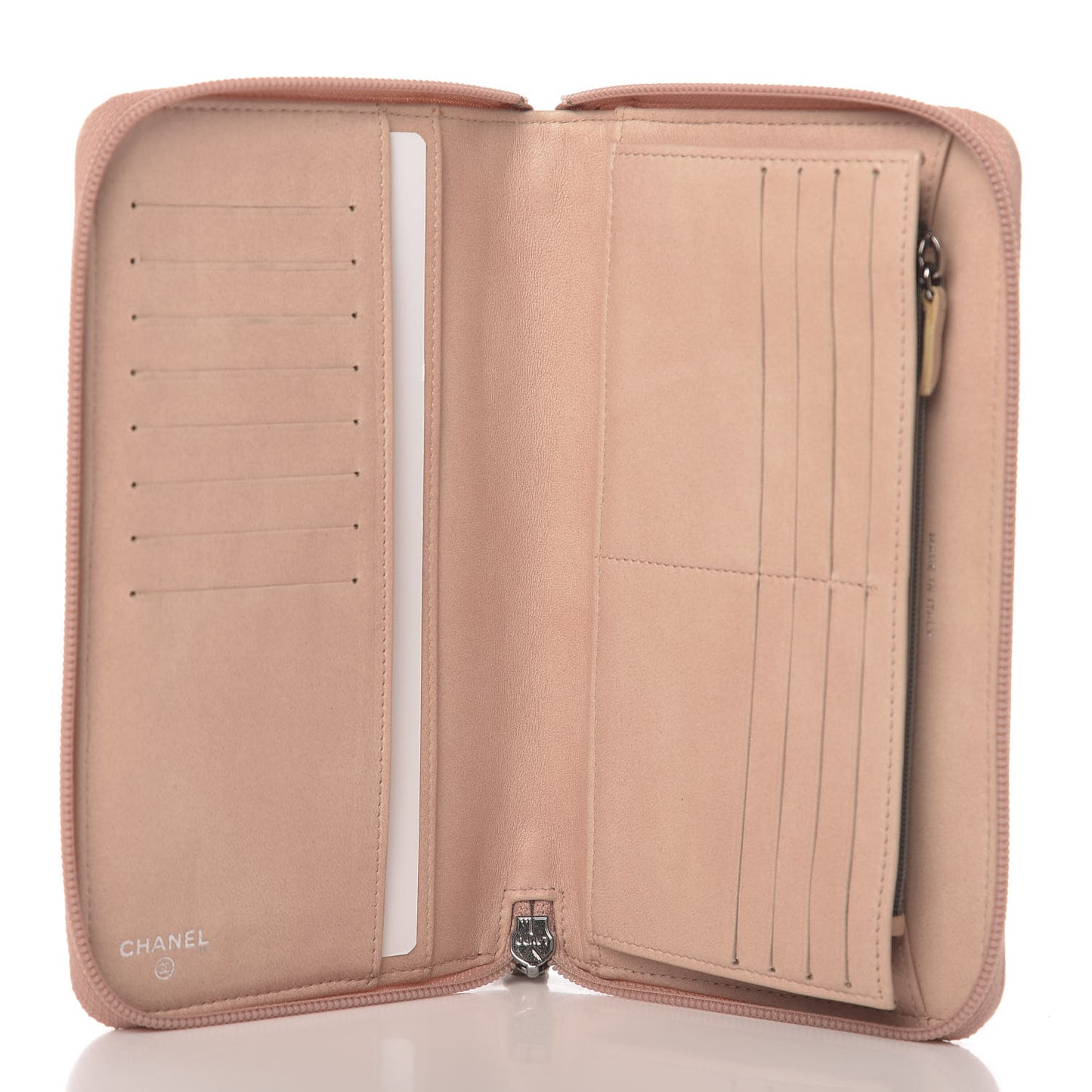 Lambskin Camellia Embossed Zip Around Organizer Wallet Pink
