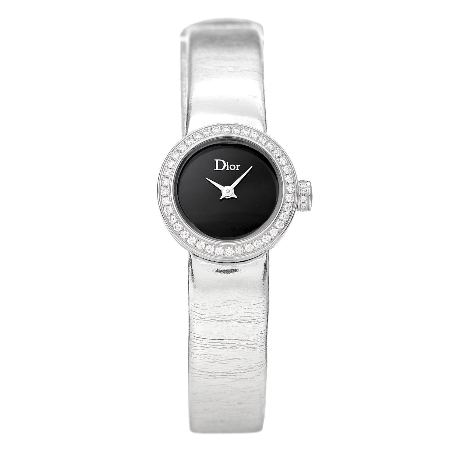 Christian Dior Stainless Steel Calfskin Diamond Bezel 19mm La D De Dior Quartz Watch Black 1 of 9