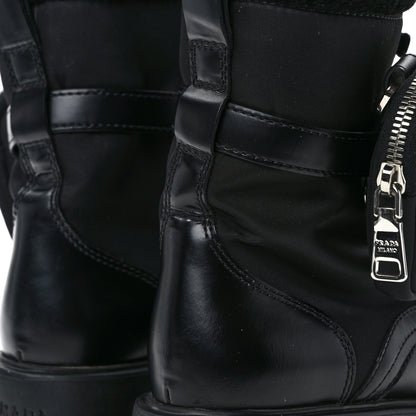 Prada Spazzolato Rois Nylon Shearling Metal Triangle Logo Monolith Pouch Pocket 55mm Boots 36.5 Black 11 of 11