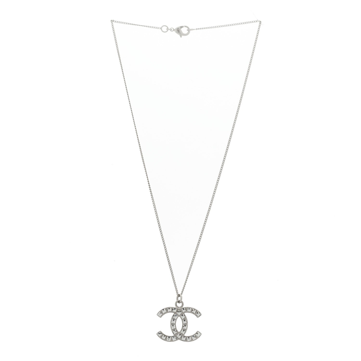 Chanel Crystal Timeless CC Necklace Silver 3 of 5