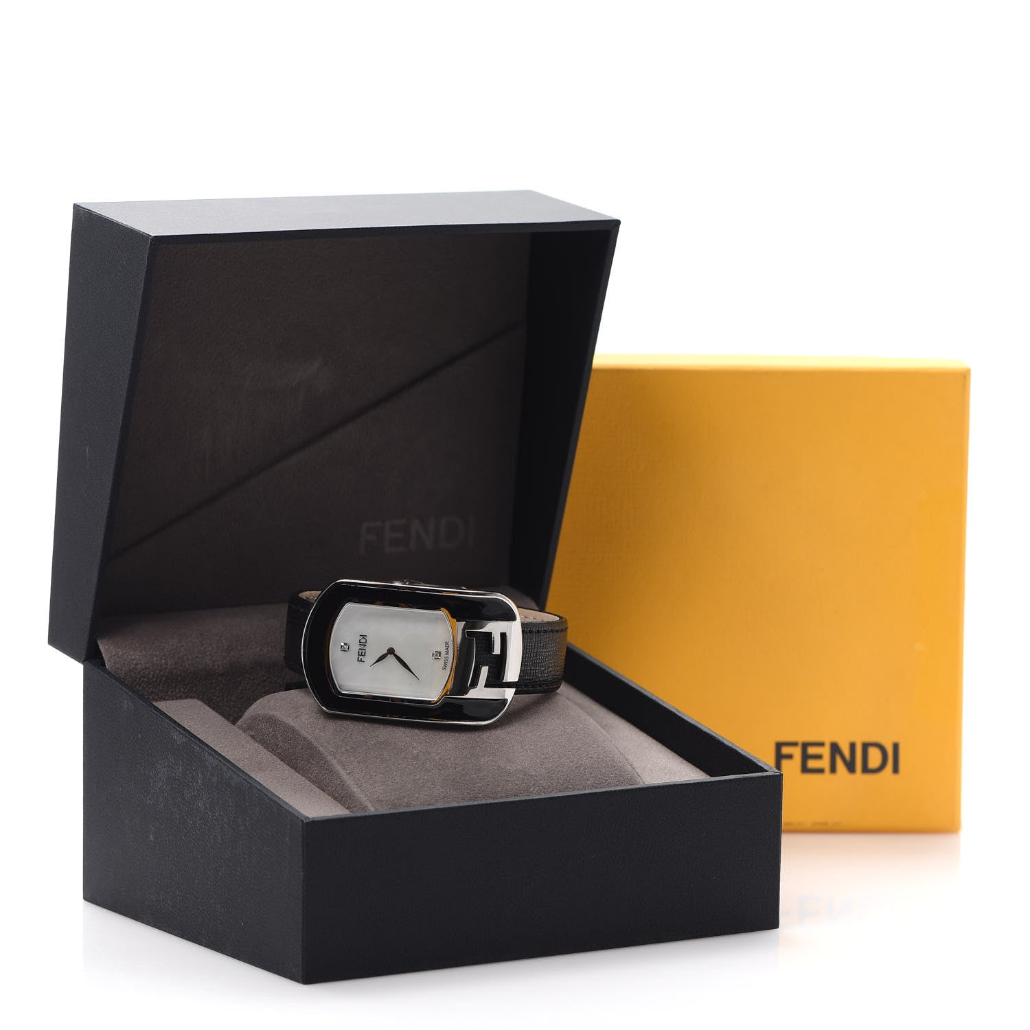 Fendi Stainless Steel Calfskin Diamond Mother of Pearl Enamel 29mm Chameleon Quartz Watch 7 of 7
