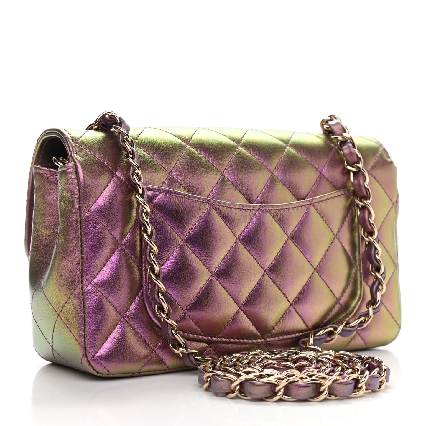Iridescent Lambskin Quilted Mini Rectangular Flap Purple