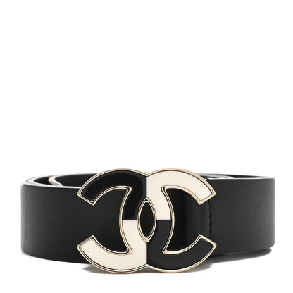 Chanel Calfskin Metal Enamel CC Belt 75 30 Black White 1 of 5