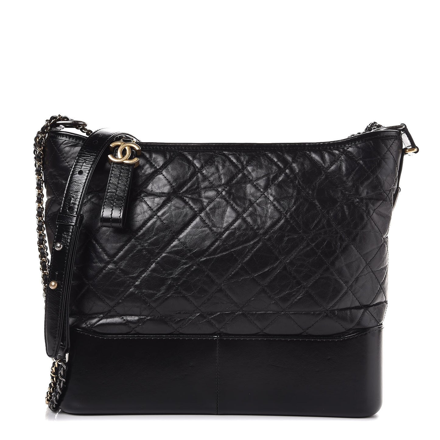 Aged Calfskin Quilted Large Gabrielle Hobo Black