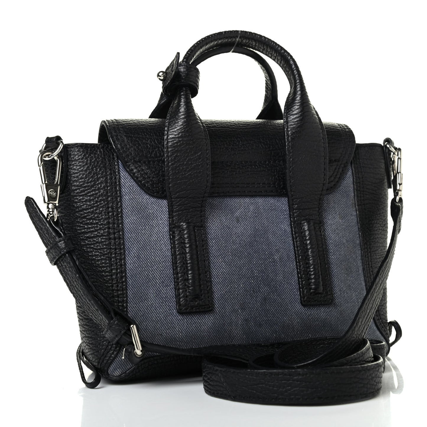 Textured Calfskin Denim Mini Pashli Satchel Black