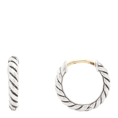 David Yurman Sterling Silver Scultped Cable Micro Huggie Hoop Earrings 1 of 5
