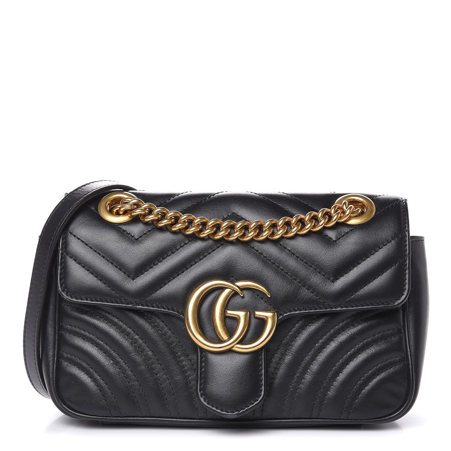 Gucci Calfskin Matelasse Mini GG Marmont Shoulder Bag Black 1 of 13