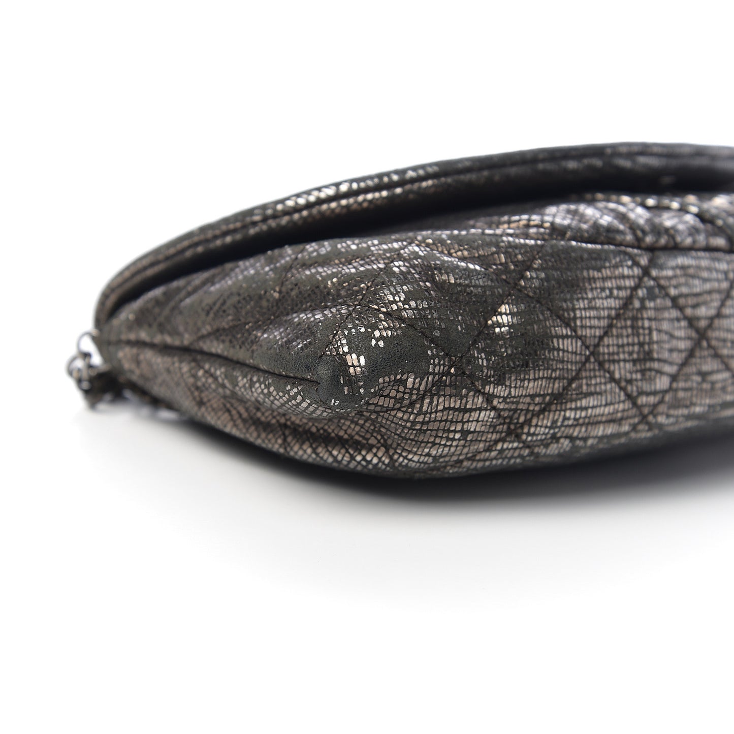 Iridescent Stamped Calfskin Half Moon Wallet On Chain WOC Silver