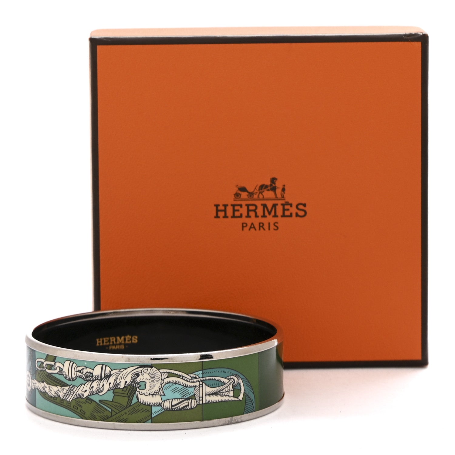 Hermes Enamel Printed Della Cavalleria Wide Bracelet 65 Foret 7 of 7