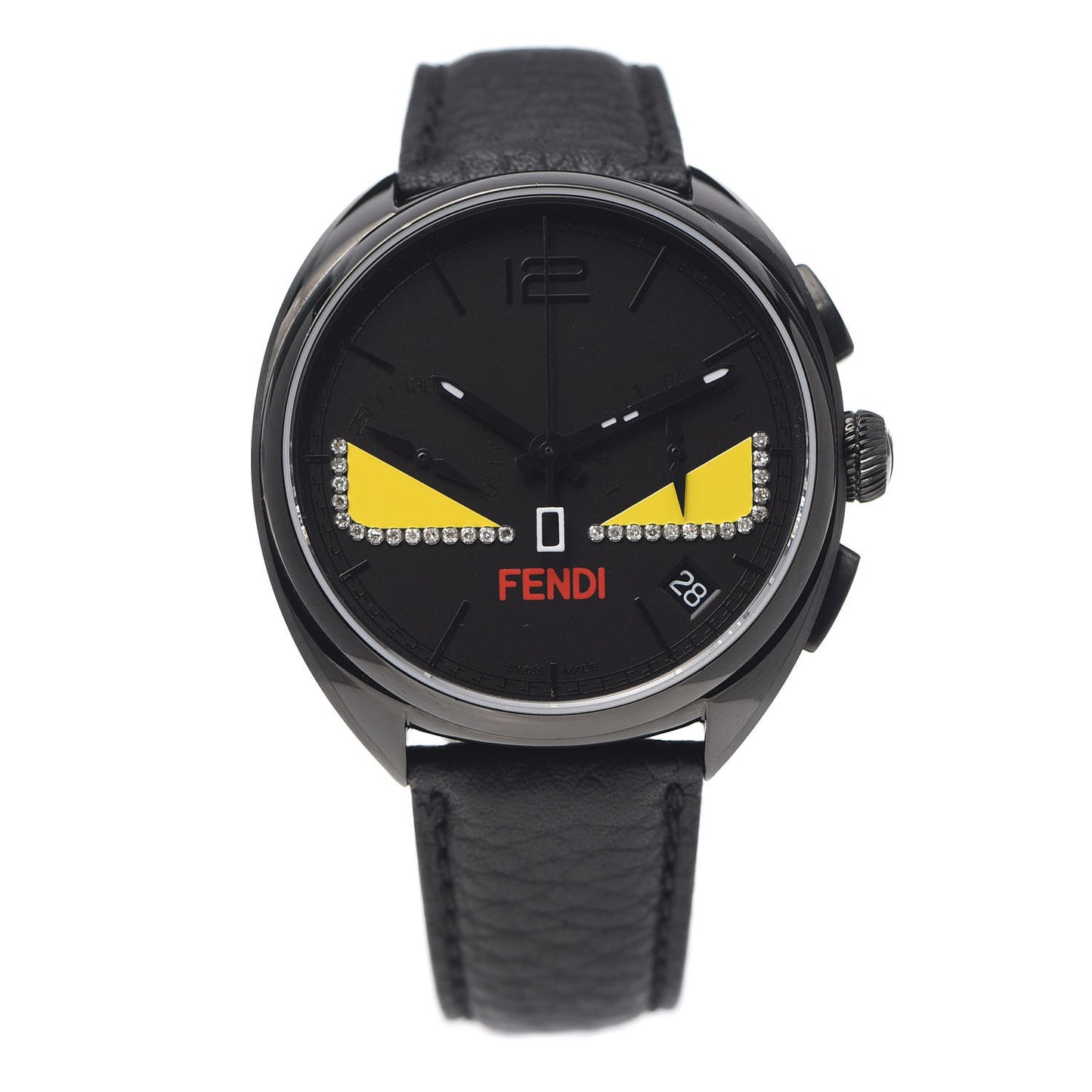 Stainless Steel Calfskin Diamond 40mm Momento Bugs Quartz Watch Black