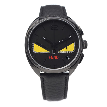 Fendi Stainless Steel Calfskin Diamond 40mm Momento Bugs Quartz Watch Black 1 of 4