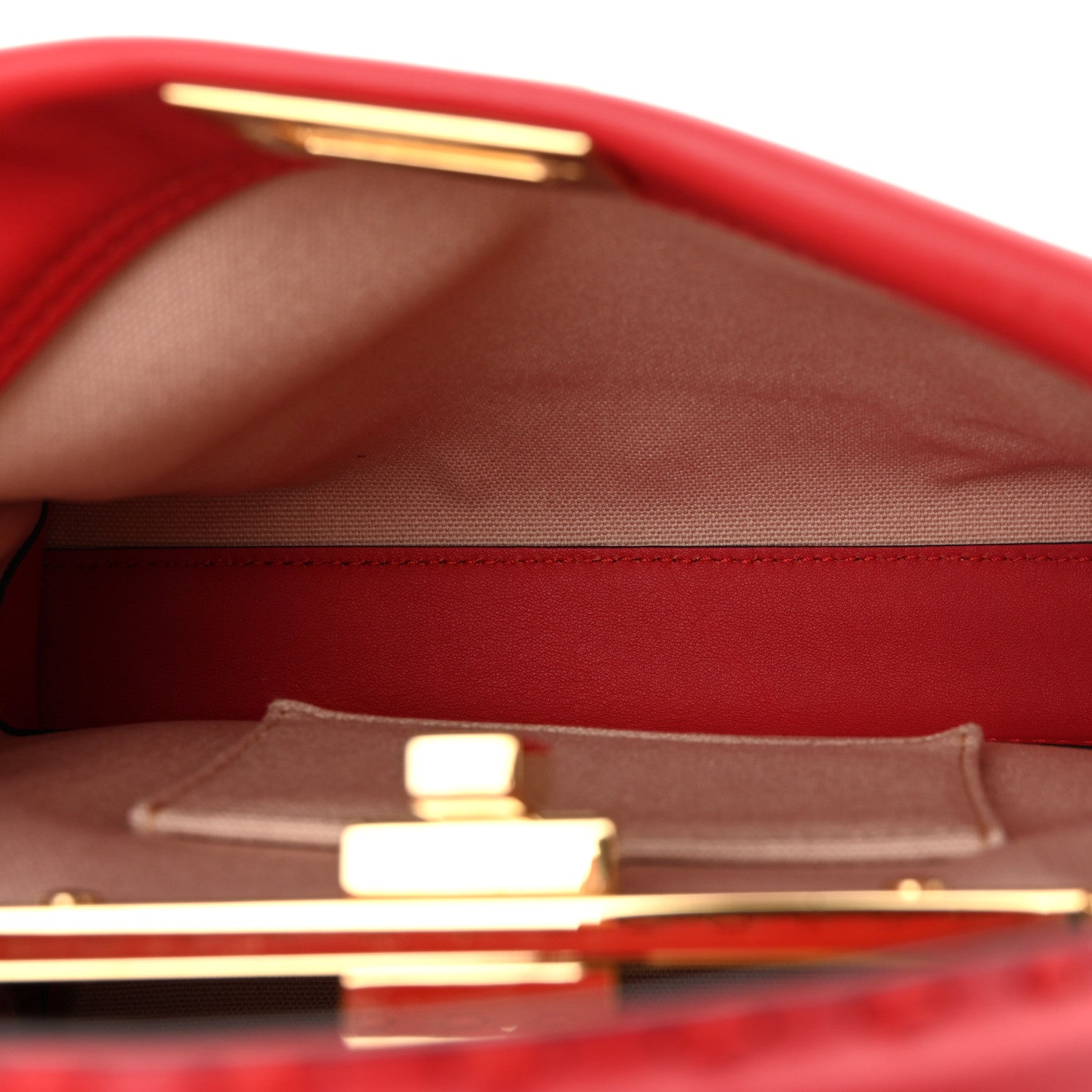 Fendi Vitello Seta Canvas FF Embroidered Peekaboo Iconic Satchel Rosso Cardinale Multicolor 5 of 11
