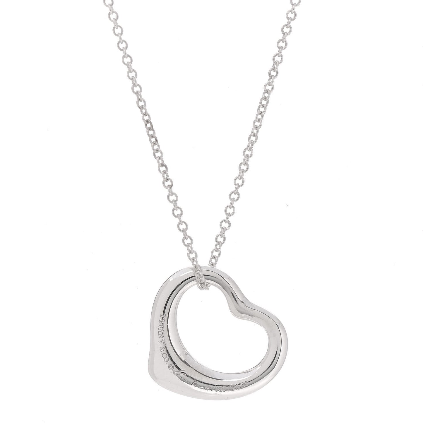 Sterling Silver 16mm Elsa Peretti Open Heart Pendant Necklace