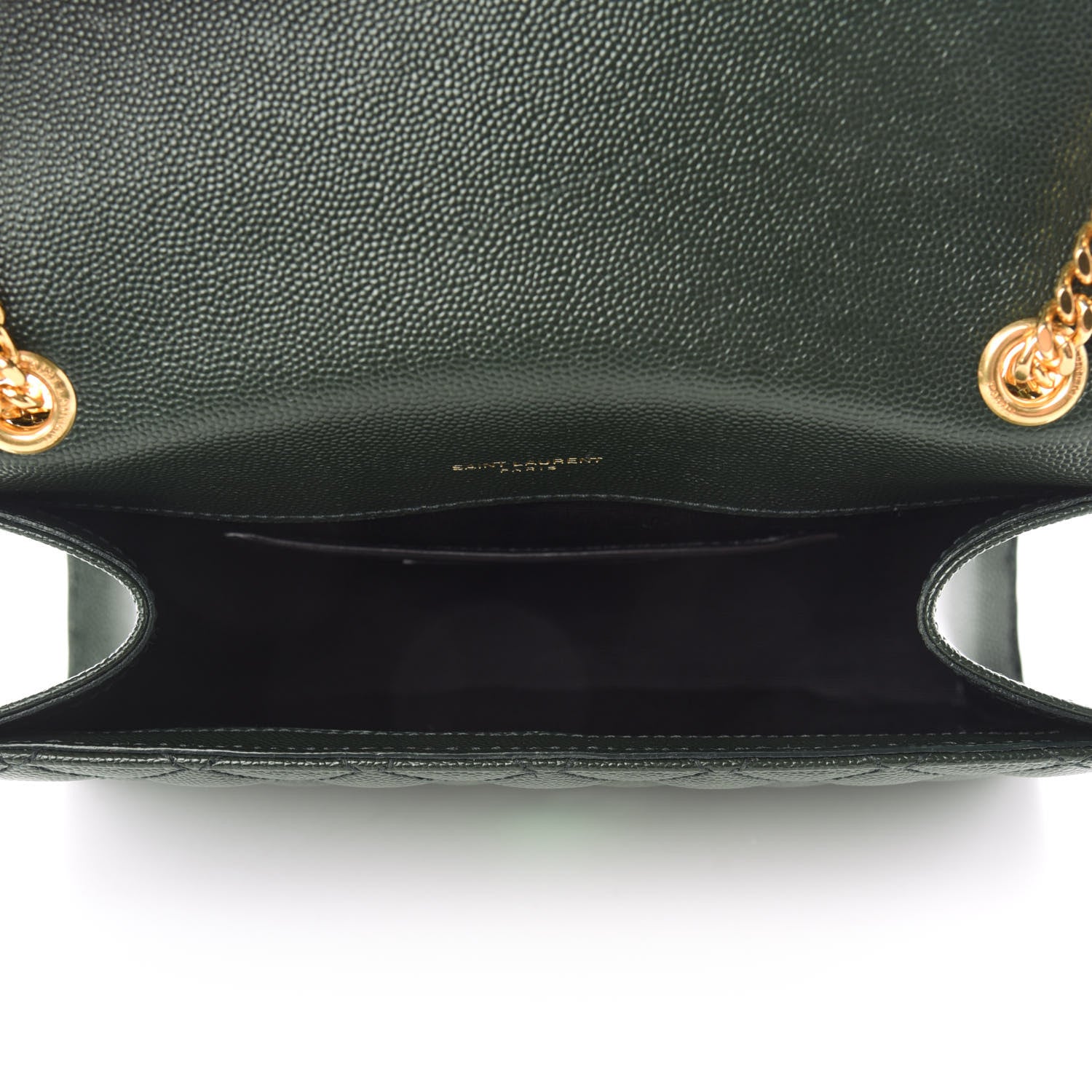 Saint Laurent Grain De Poudre Textured Mixed Matelasse Triquilt Small Monogram Satchel Dark Green 5 of 11