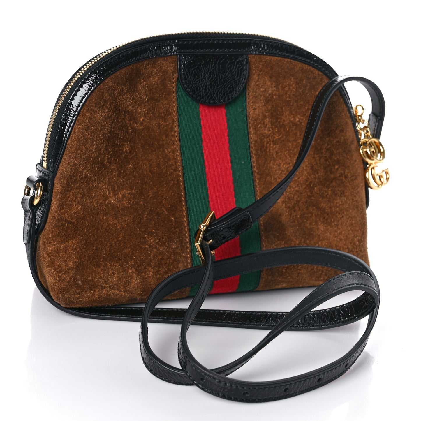 Suede Patent Web Small Ophidia Dome Shoulder Bag Nocciola Black