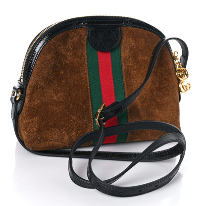 Gucci Suede Patent Web Small Ophidia Dome Shoulder Bag Nocciola Black 2 of 8