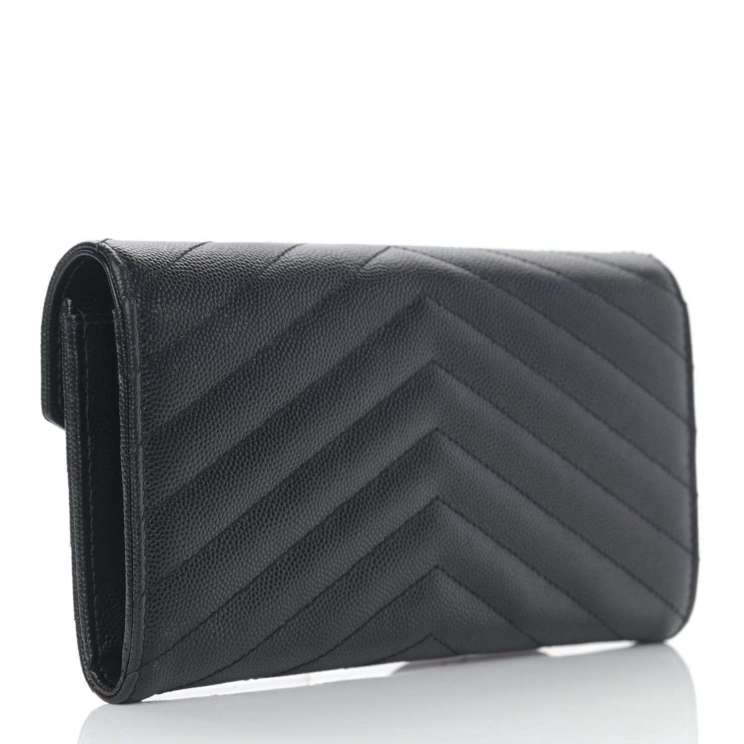 Saint Laurent Grain De Poudre Matelasse Chevron Monogram Flap Wallet Black 3 of 8