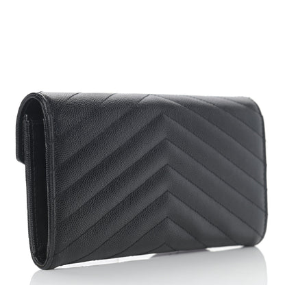 Saint Laurent Grain De Poudre Matelasse Chevron Monogram Flap Wallet Black 3 of 8