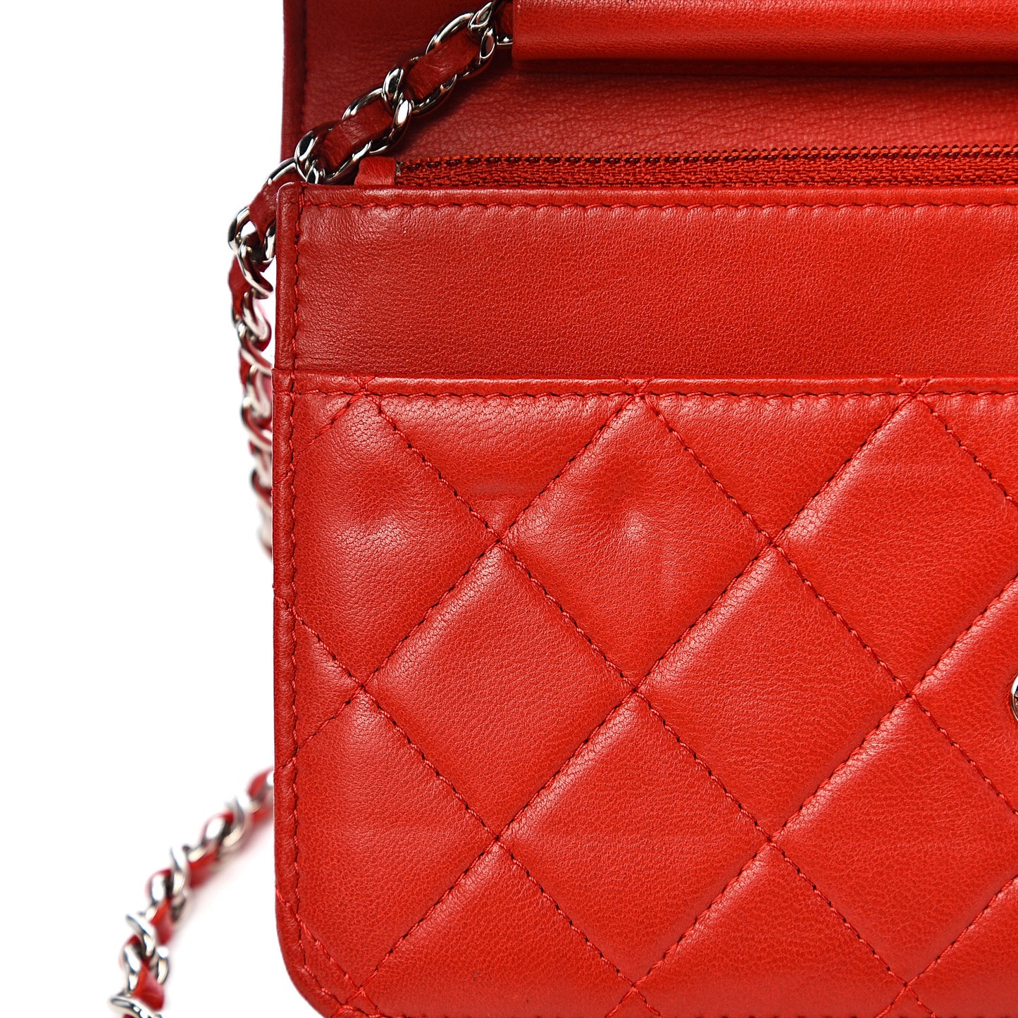 Lambskin Quilted Wallet On Chain WOC Red Pink
