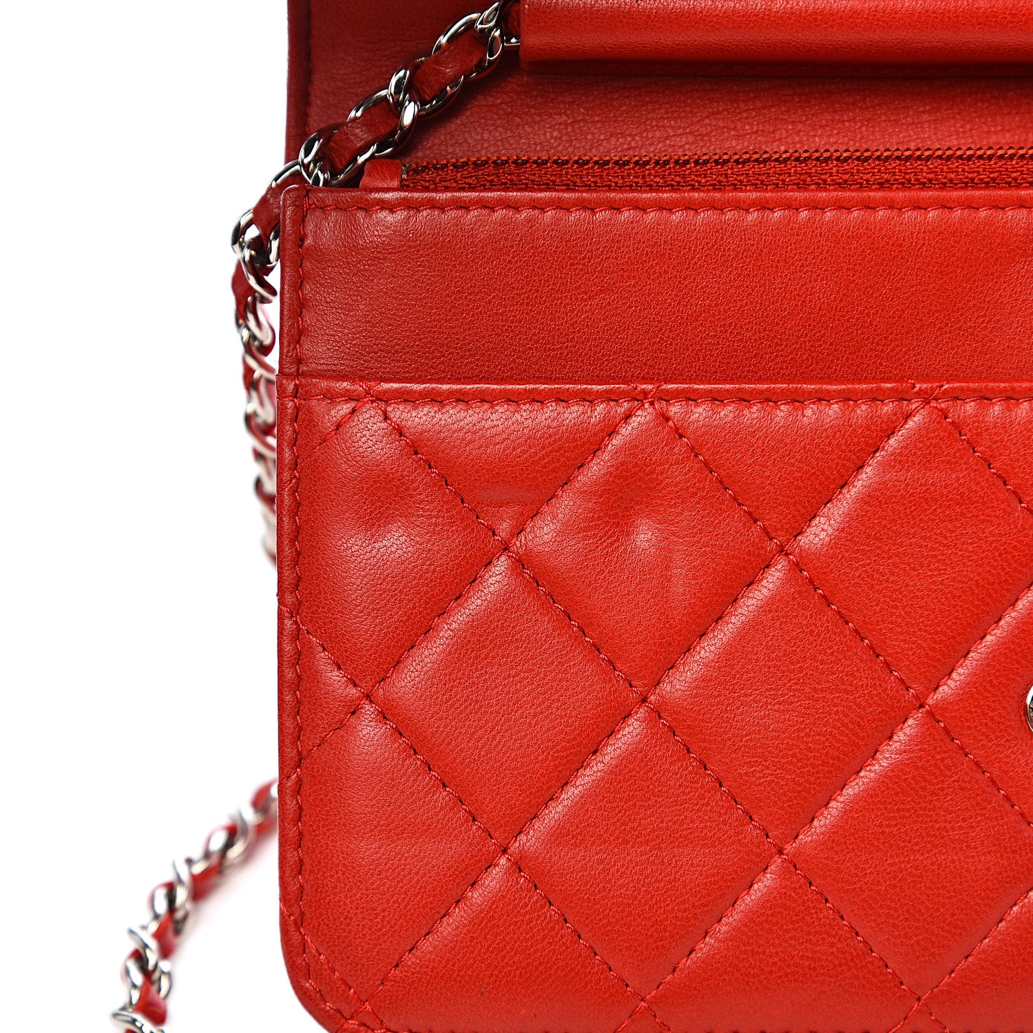 Chanel Lambskin Quilted Wallet On Chain WOC Red Pink 8 of 11