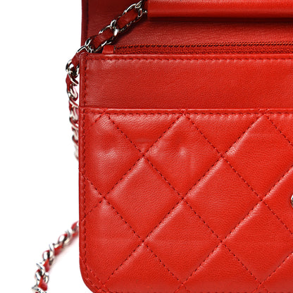 Chanel Lambskin Quilted Wallet On Chain WOC Red Pink 8 of 11