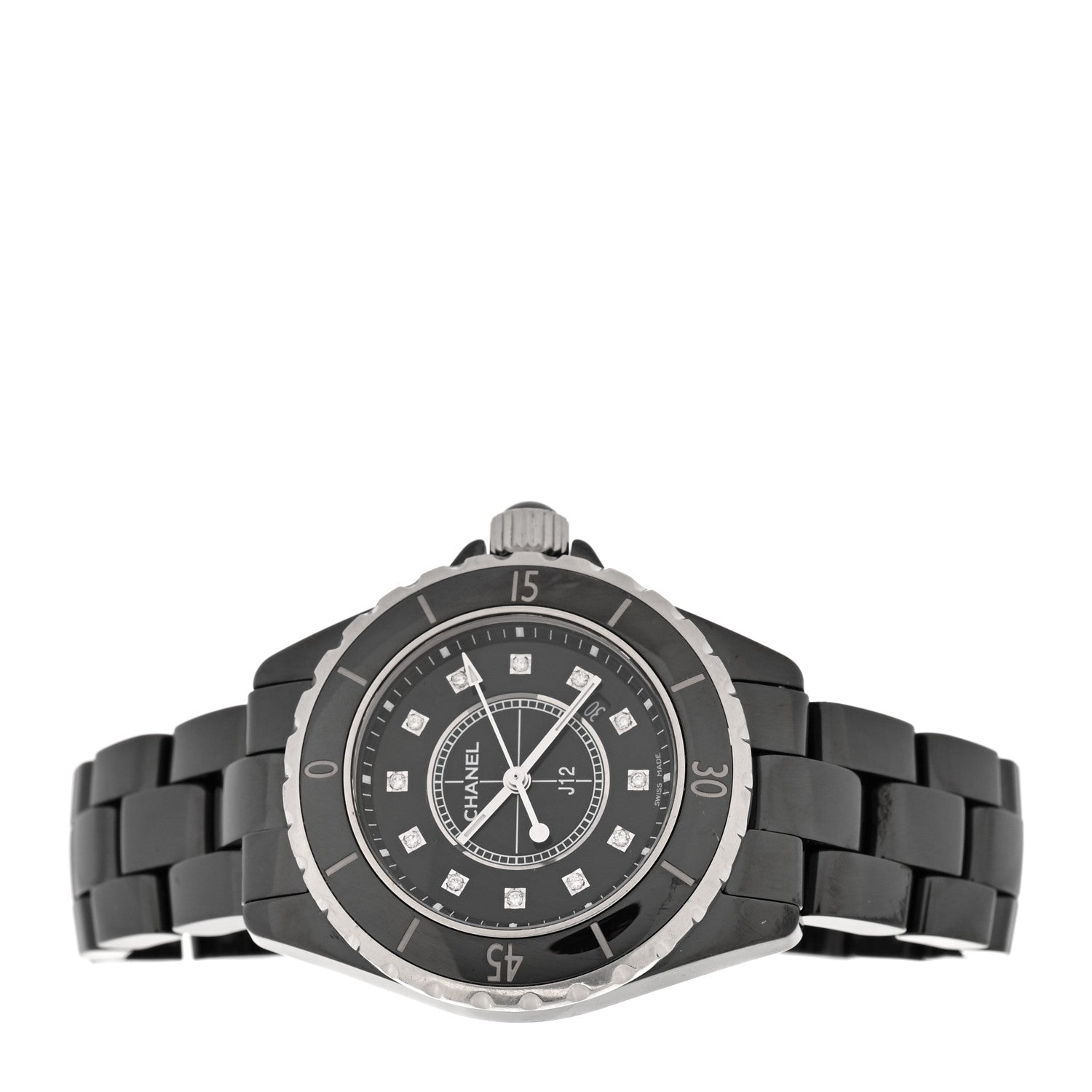 Chanel Stainless Steel Ceramic Diamond 33mm J12 Quartz Watch Black 2 of 5