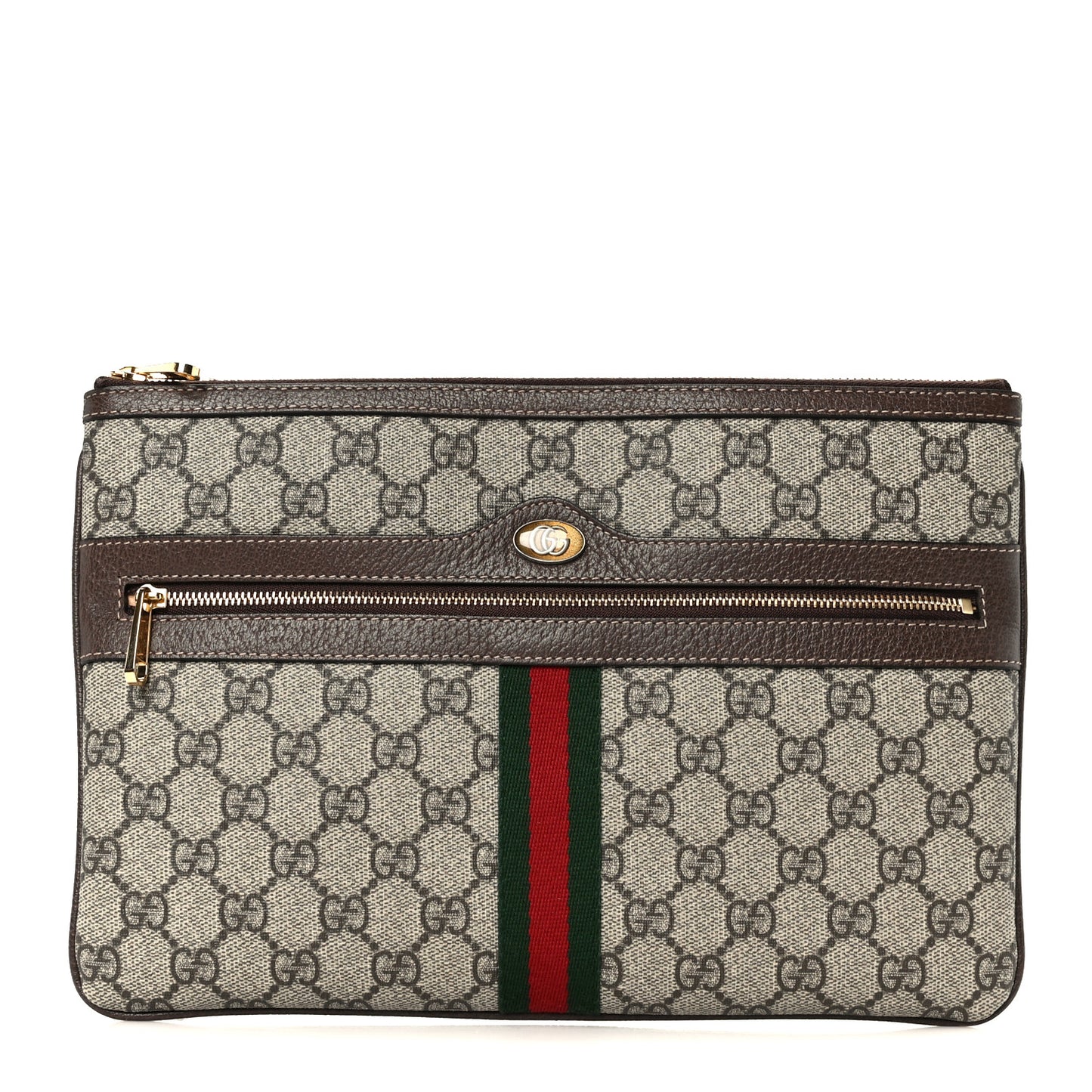 GG Supreme Monogram Large Ophidia Pouch Clutch Brown
