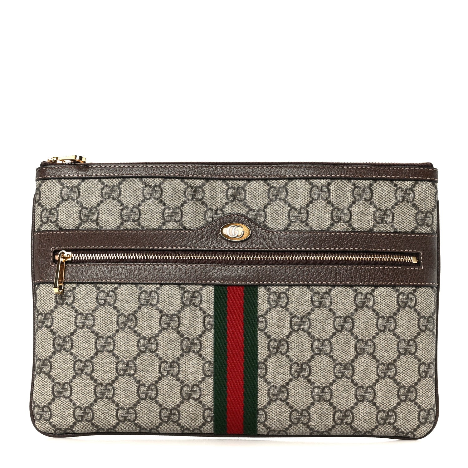 Gucci GG Supreme Monogram Large Ophidia Pouch Clutch Brown 1 of 8