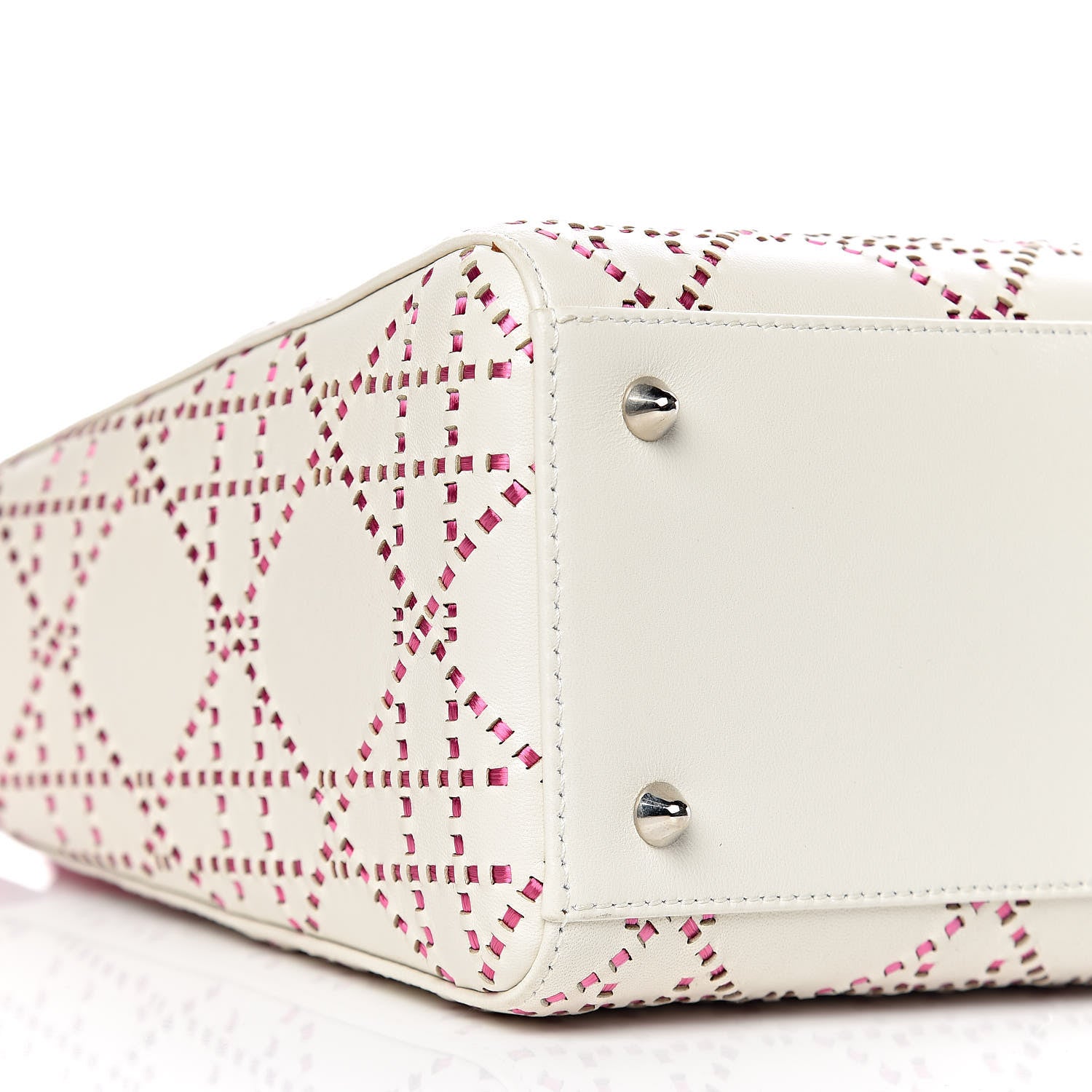 Christian Dior Lambskin Stitched Cannage Medium Lady Dior Pink White 8 of 9