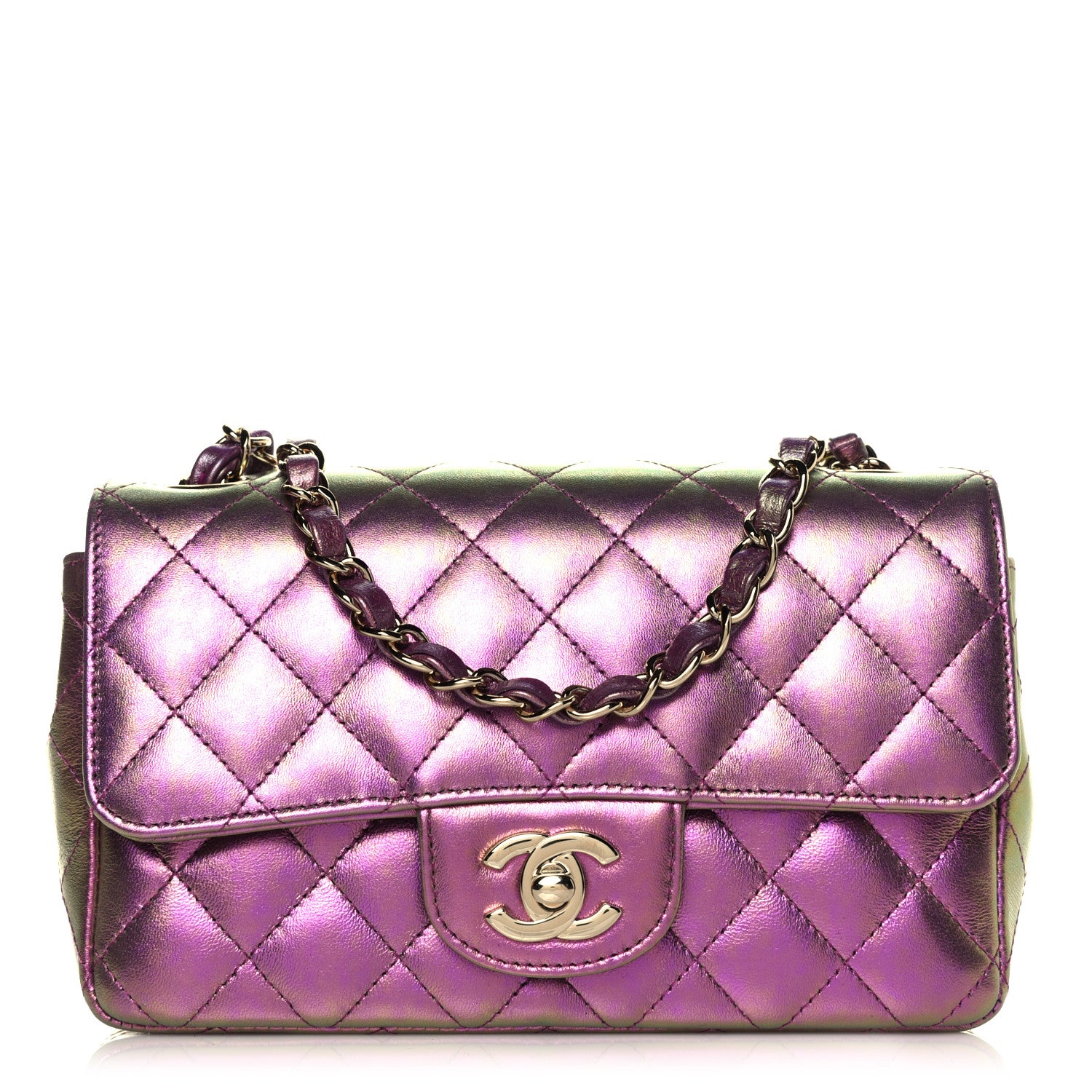 Chanel Iridescent Lambskin Quilted Mini Rectangular Flap Purple 1 of 5