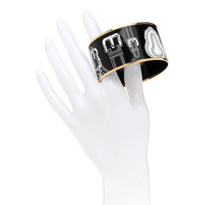 Hermes Enamel Printed Harnais Des Presidents Extra Wide Bracelet 62 Black 2 of 6