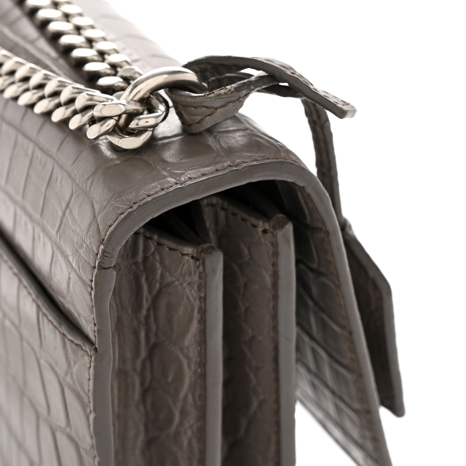 Saint Laurent Calfskin Crocodile Embossed Medium Monogram Sunset
