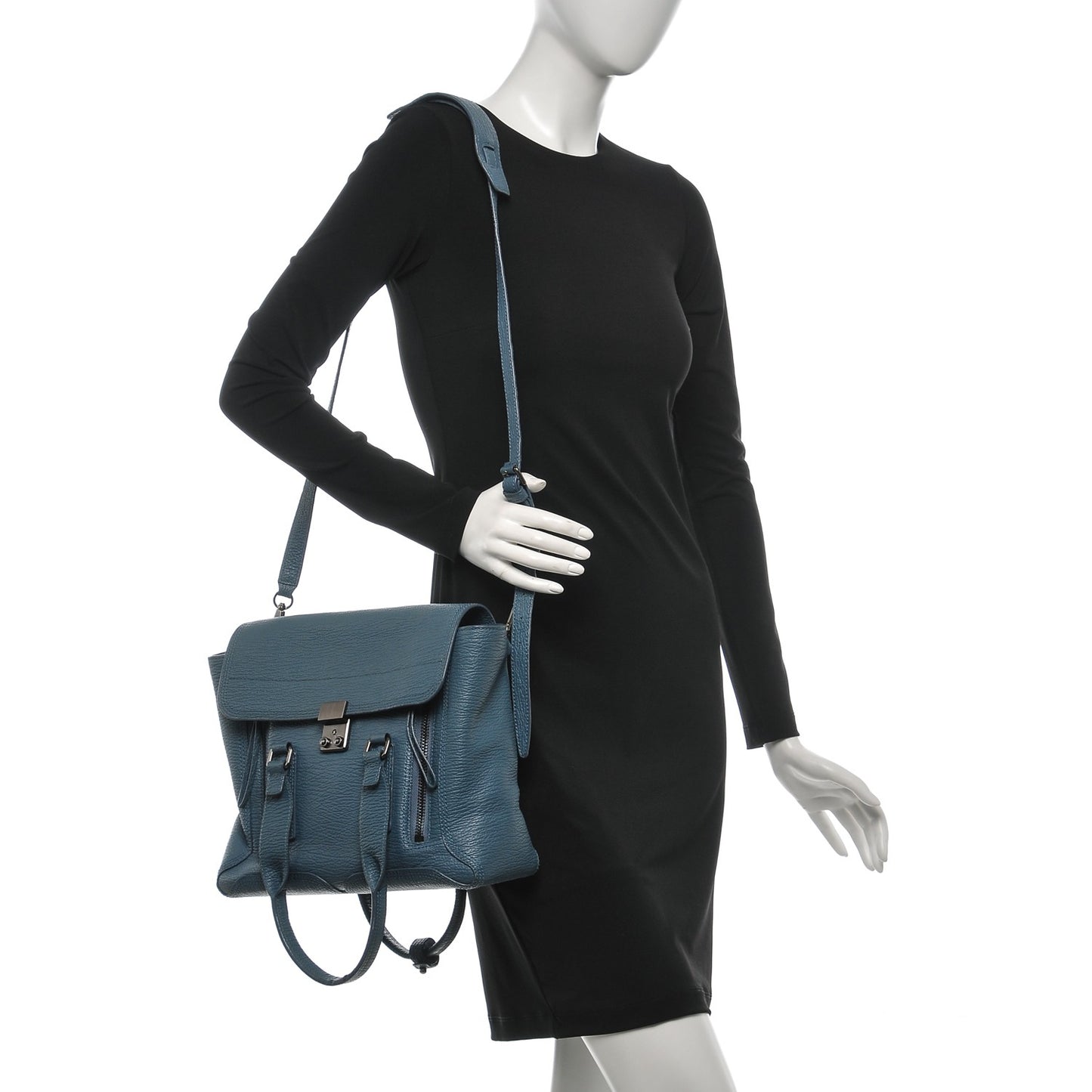 3.1 Textured Calfskin Medium Pashli Satchel Denim Blue