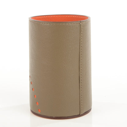 Hermes Taurillon Lisse Vache Velvet Evelyn Pencil Holder Etoupe Potiron 3 of 7