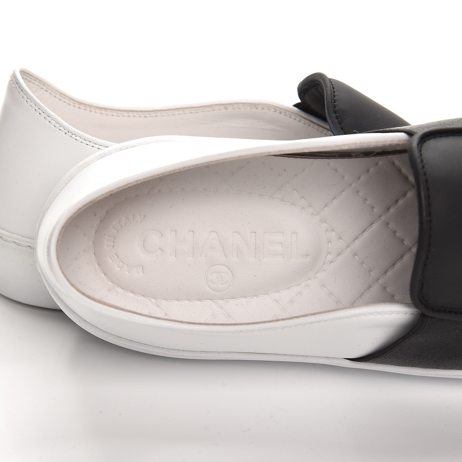 Chanel Calfskin Slip On Sneakers 38 White Black 8 of 10