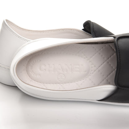 Chanel Calfskin Slip On Sneakers 38 White Black 8 of 10