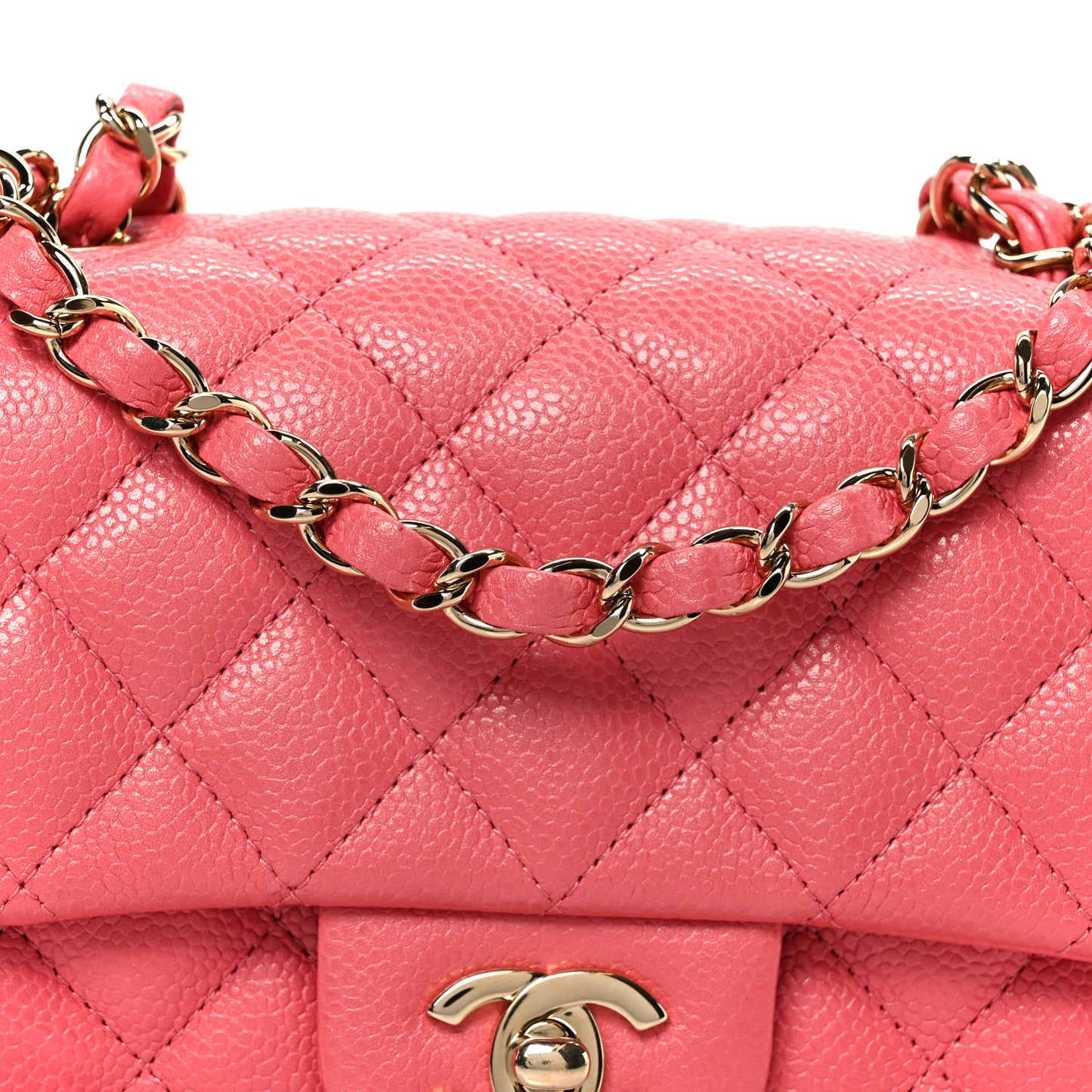 Iridescent Caviar Quilted Mini Square Flap Pink