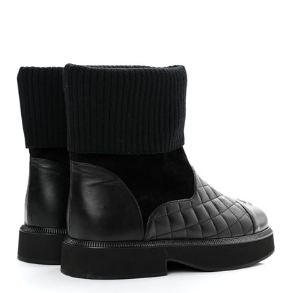 Chanel Suede Lambskin Calfskin Knit Womens Ankle Boots 37.5 Black 4 of 8